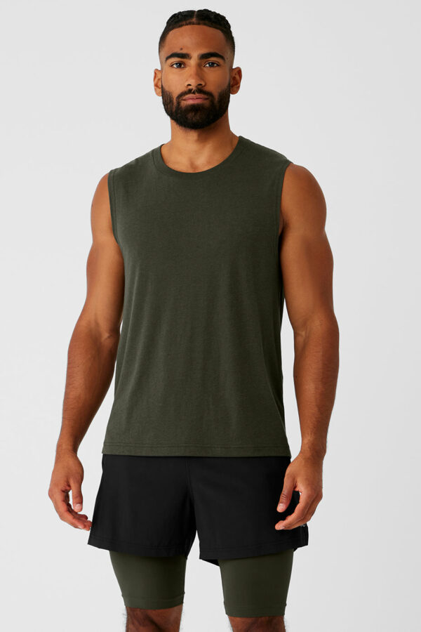 Alo Yoga | The Triumph Muscle Tank Top in Stealth Green