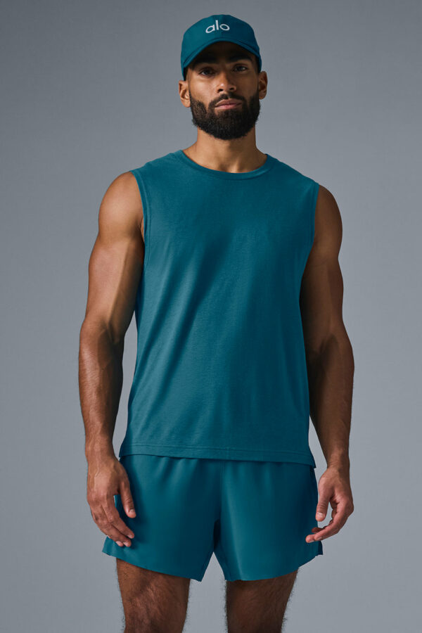 Alo Yoga | The Triumph Muscle Tank Top in Oceanic Teal Blue