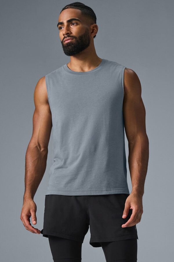 Alo Yoga | The Triumph Muscle Tank Top in Steel Grey