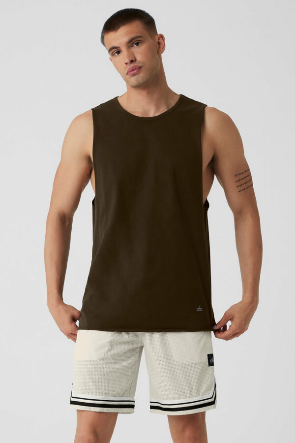 Alo Yoga | Society Raw Edge Tank Top in Espresso Brown