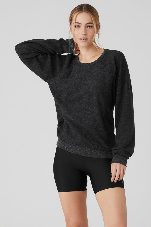 Alo Yoga | Triumph Crew Neck Sweatshirt in Charcoal Black Triblend