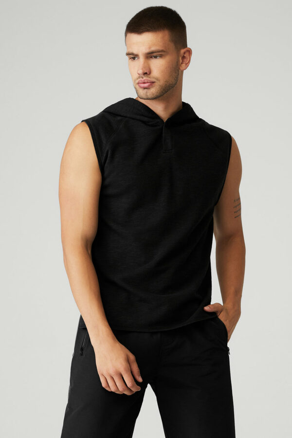 Alo Yoga | Qualifier Sleeveless Hoodie in Black Slub