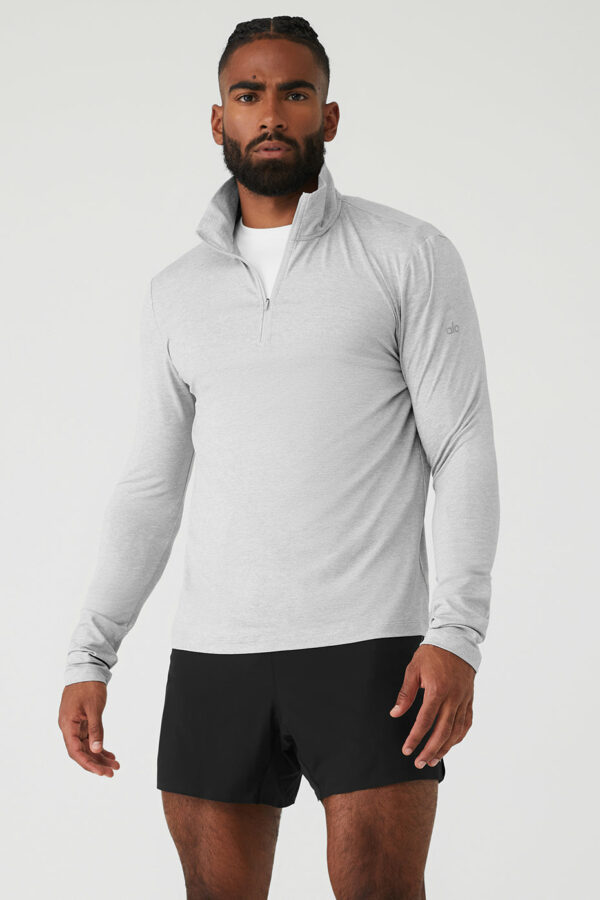 Alo Yoga | Conquer 1/4 Zip Reform Long Sleeve Sweatshirt in Athletic Heather Grey