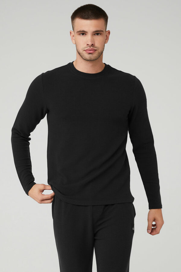 Alo Yoga | Micro Waffle Fast Break Long Sleeve T-Shirt in Black