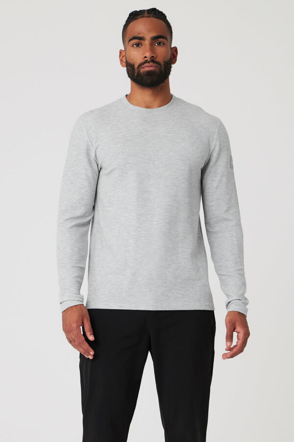 Alo Yoga | Micro Waffle Fast Break Long Sleeve T-Shirt in Athletic Heather Grey