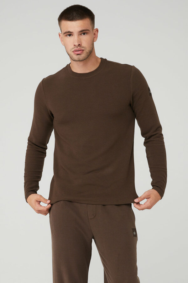 Alo Yoga | Micro Waffle Fast Break Long Sleeve T-Shirt in Espresso Brown