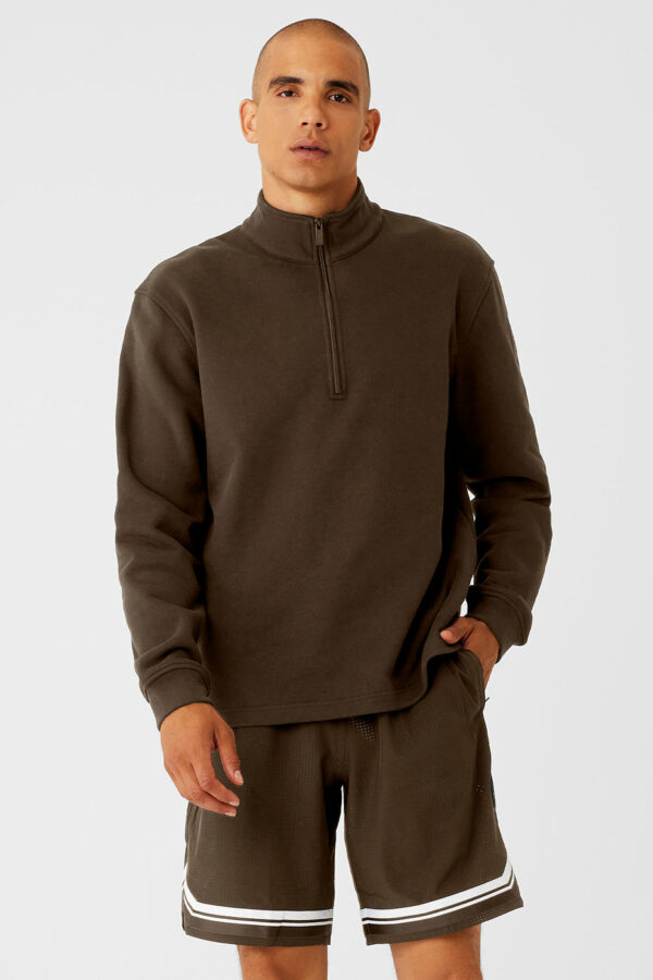 Alo Yoga | Renown Heavy Weight 1/4 Zip Sweatshirt in Espresso Brown