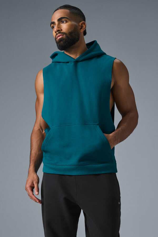 Alo Yoga | Renown Sleeveless Hoodie in Oceanic Teal Blue