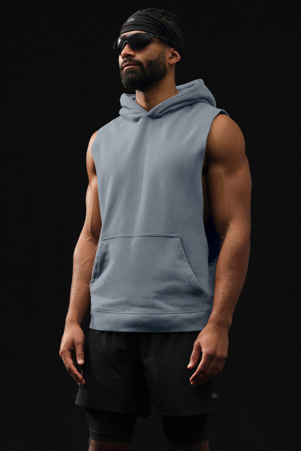 Alo Yoga | Renown Sleeveless Hoodie in Steel Grey