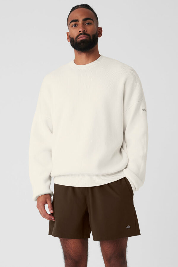 Alo Yoga | Scholar Crewneck Neck Sweater Top in Ivory White