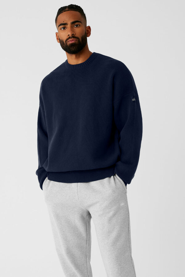 Alo Yoga | Scholar Crewneck Neck Sweater Top in Navy Blue