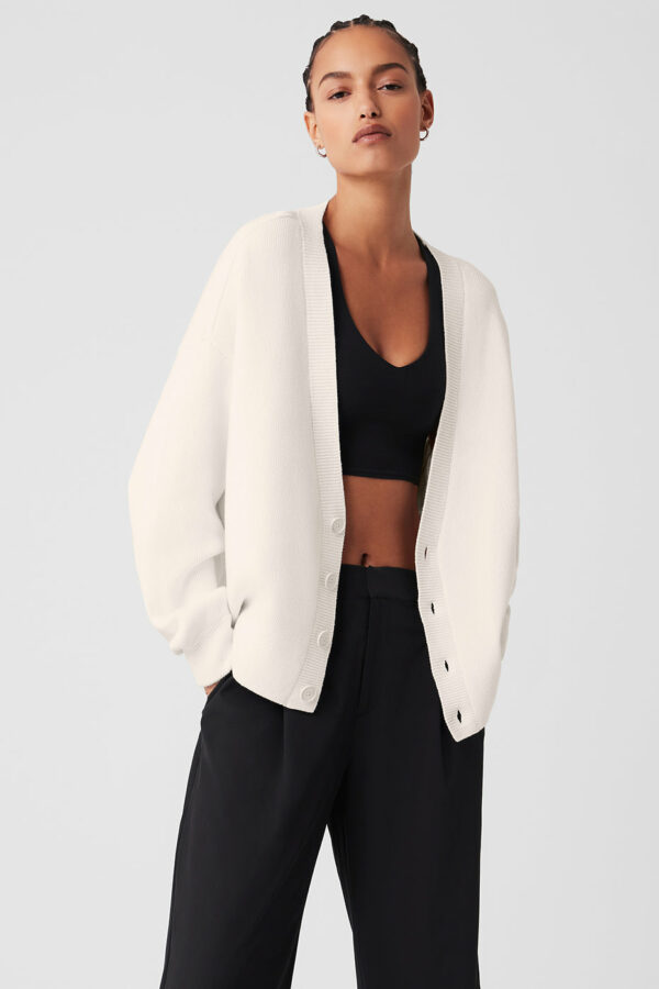 Alo Yoga | Scholar Cardigan Sweater Top in Ivory White