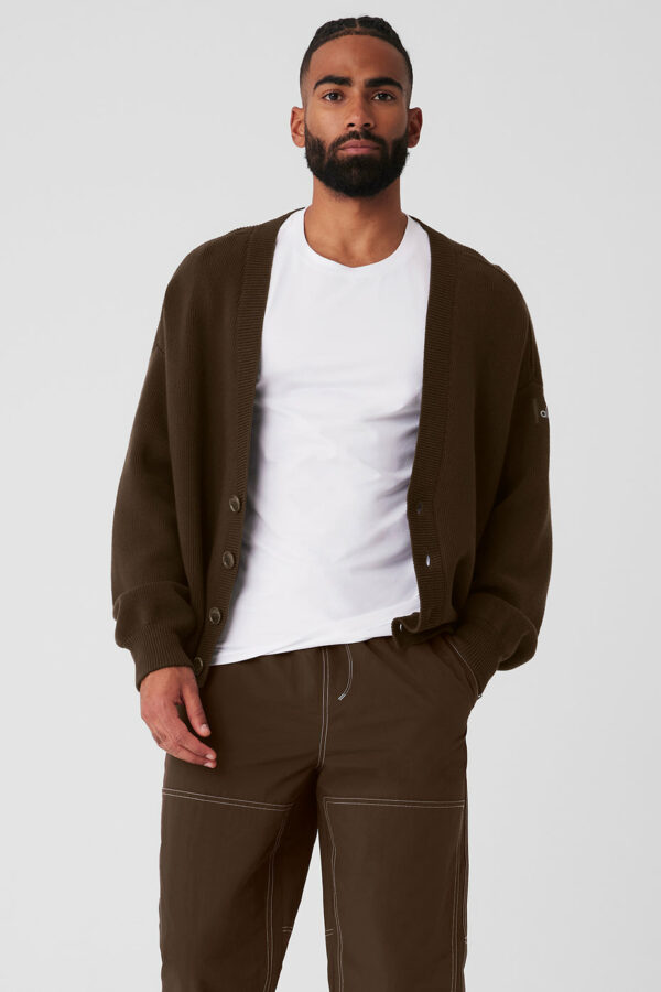 Alo Yoga | Scholar Cardigan Sweater Top in Espresso Brown