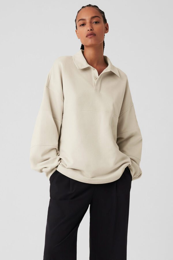 Alo Yoga | Mixmatch Rugby Sweatshirt in Bone Beige