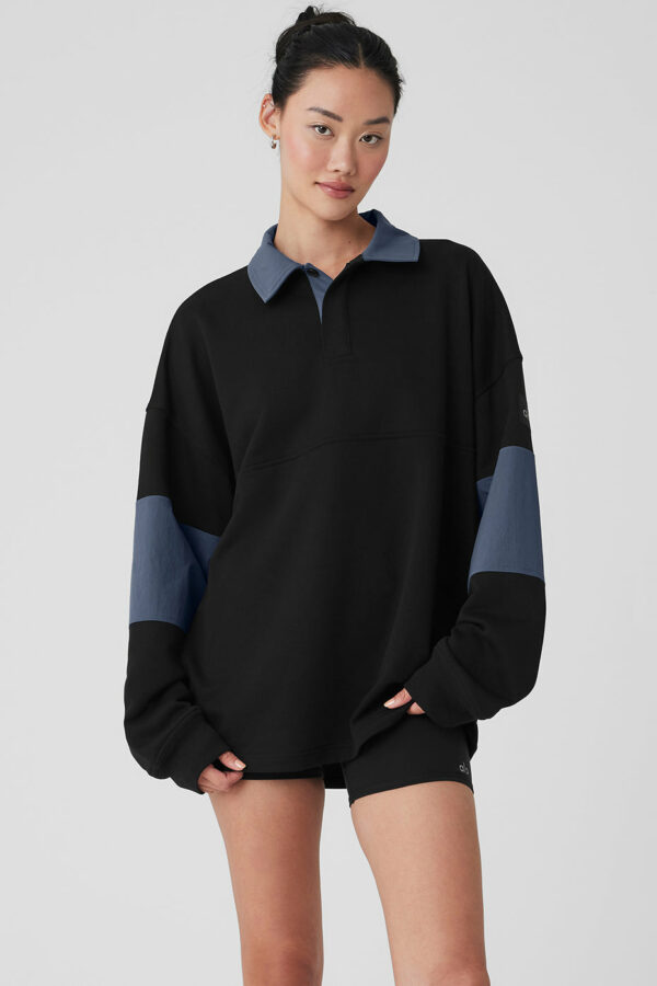 Alo Yoga | Mixmatch Rugby Sweatshirt in Black/Bluestone