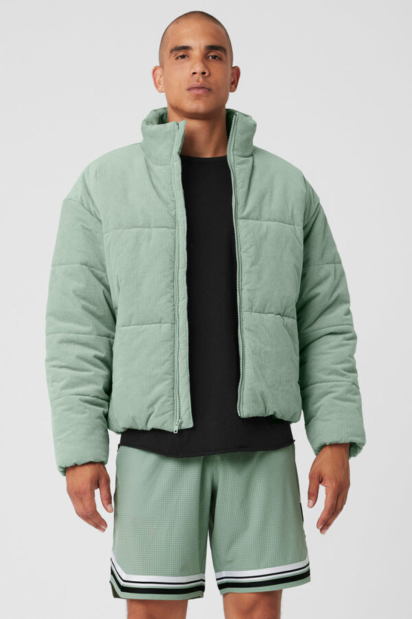 Alo Yoga | Corduroy Stage Puffer Jacket in Icy Sage Green