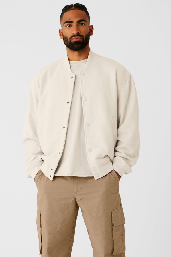 Alo Yoga | Renown Varsity Jacket in Bone Beige