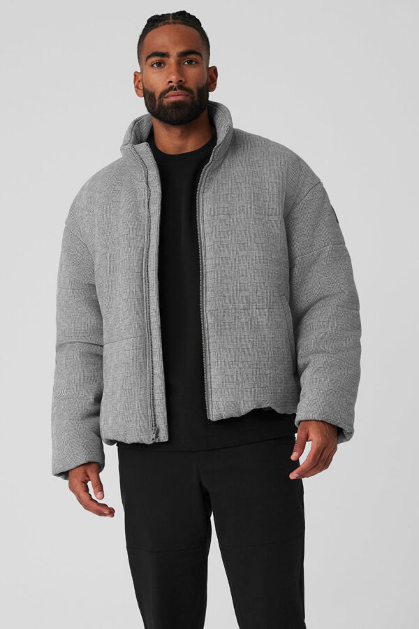 Alo Yoga | Glenplaid Colosseum Stage Puffer Jacket in Light Glenplaid Grey