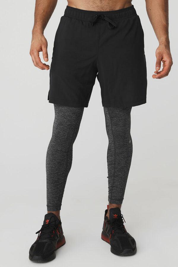 Alo Yoga | Stability 2-In-1 Pants in Black/Dark Grey Marl