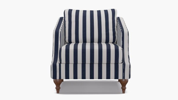 The Inside | Slope Arm Chair | Walnut | Navy Cabana Stripe