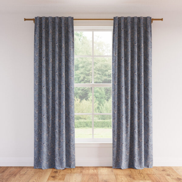 The Inside | Printed Linen Unlined Curtain | 50" x 96" | Blue Aviary