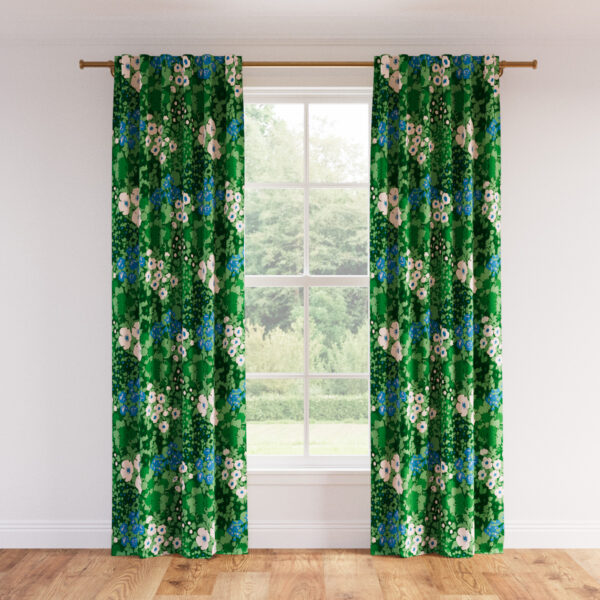 The Inside | Printed Linen Unlined Curtain | 50" x 96" | Bluebird Million Flowers