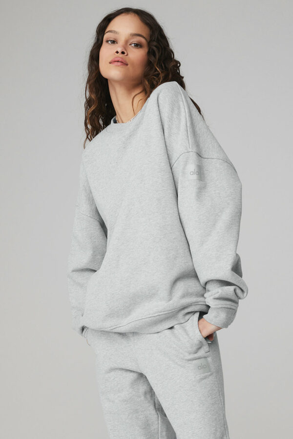 Alo Yoga | Renown Heavy Weight Crewneck Neck Pullover Top in Athletic Heather Grey