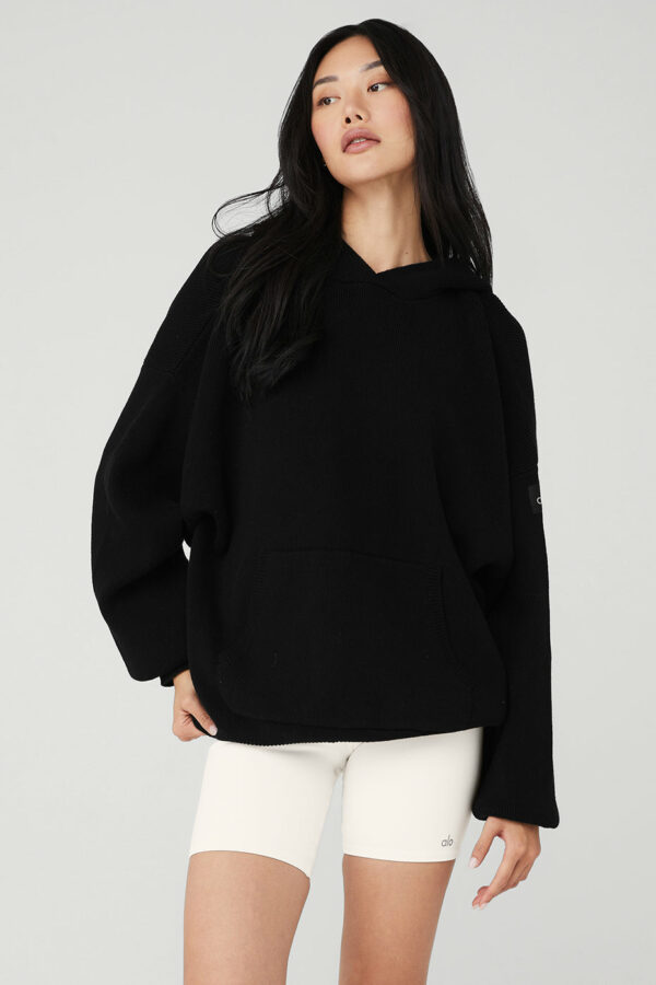 Alo Yoga | Scholar Hooded Sweater Top in Black