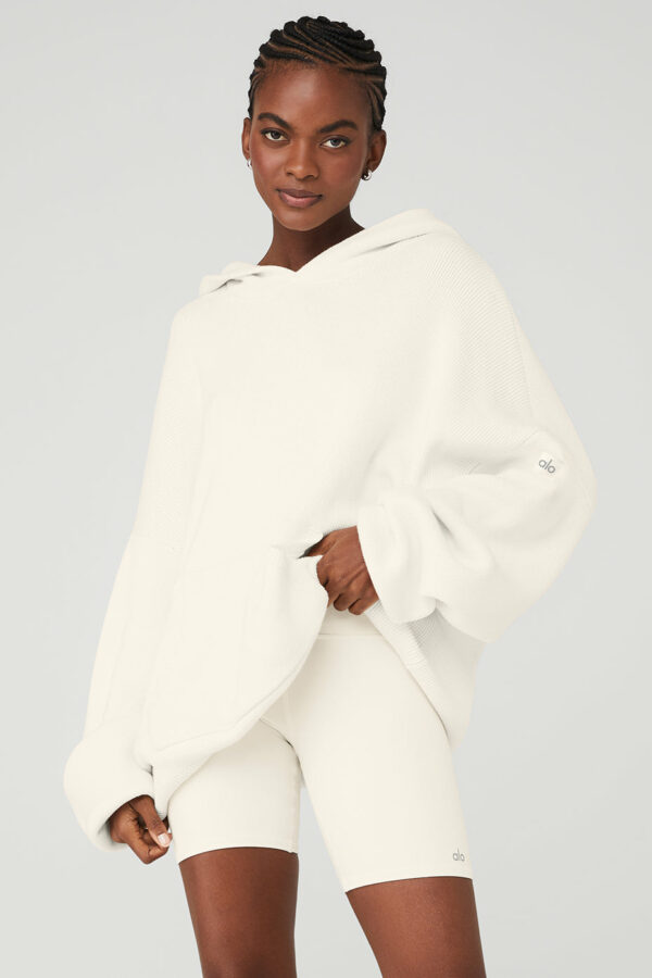 Alo Yoga | Scholar Hooded Sweater Top in Ivory White