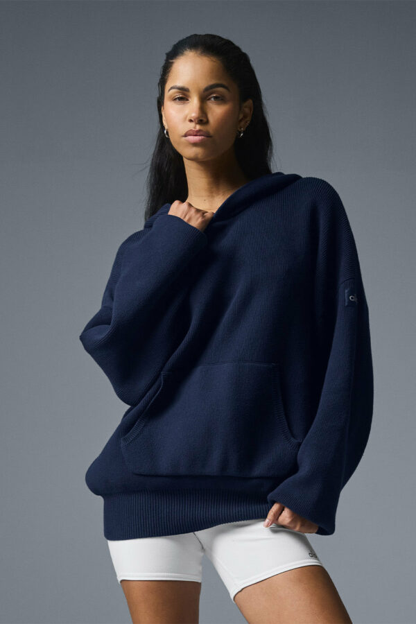 Alo Yoga | Scholar Hooded Sweater Top in Navy Blue