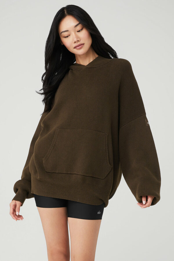 Alo Yoga | Scholar Hooded Sweater Top in Espresso Brown