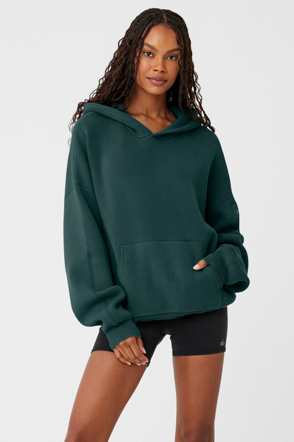 Alo Yoga | Scholar Hooded Sweater Top in Midnight Green