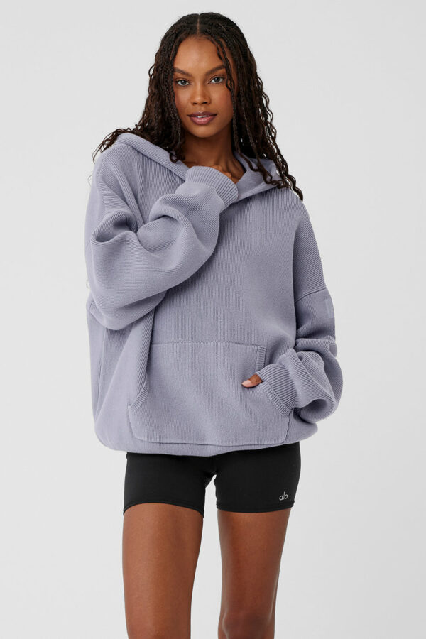 Alo Yoga | Scholar Hooded Sweater Top in Fog Grey