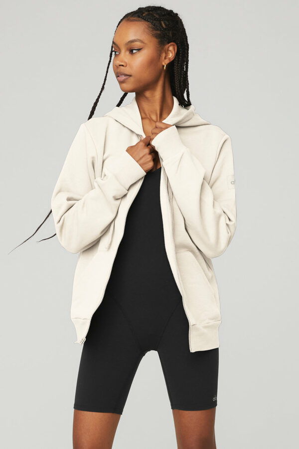 Alo Yoga | Everyday Full Zip Hoodie in Ivory White