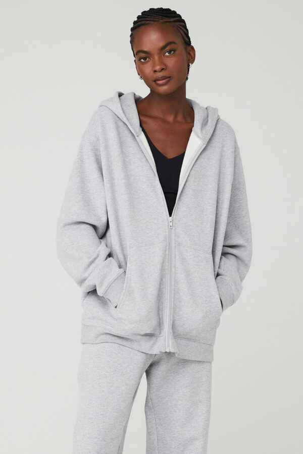 Alo Yoga | Renown Heavy Weight Full Zip Hoodie in Athletic Heather Grey