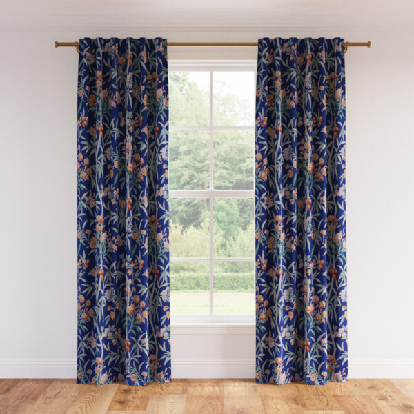 The Inside | Printed Linen Unlined Curtain | 50" x 96" | Lapis Lanai Printed Linen Blend