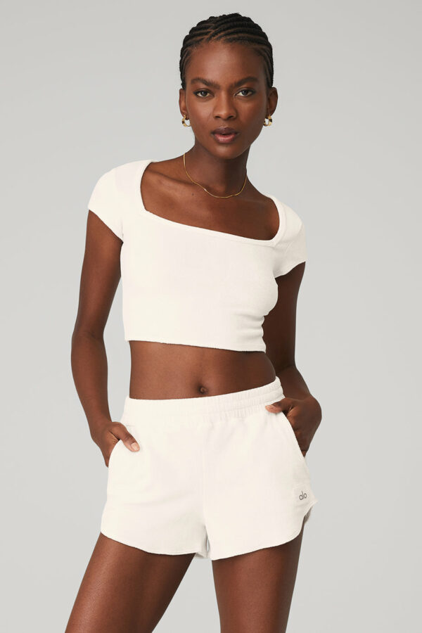 Alo Yoga | Terry Beachside Short Sleeve Top in Ivory White