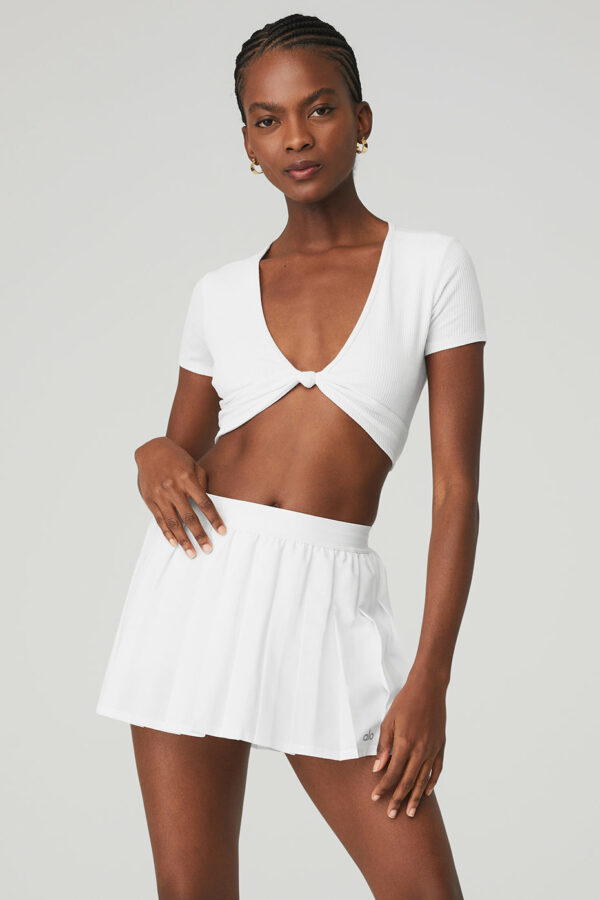 Alo Yoga | Ribbed Knotty Short Sleeve Top in White