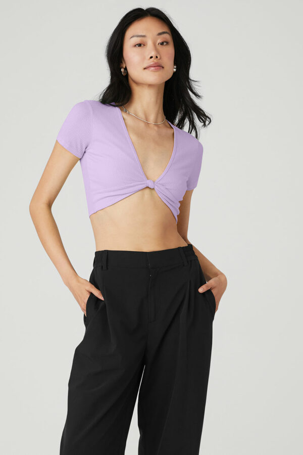 Alo Yoga | Ribbed Knotty Short Sleeve Top in Violet Skies Purple