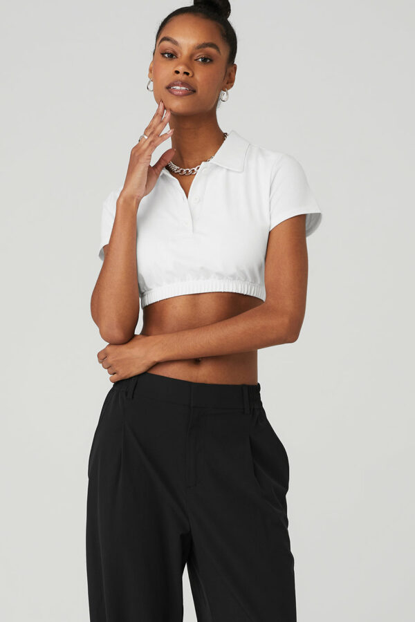 Alo Yoga | Cropped Prestige Polo Shorts Short Sleeves Top in White