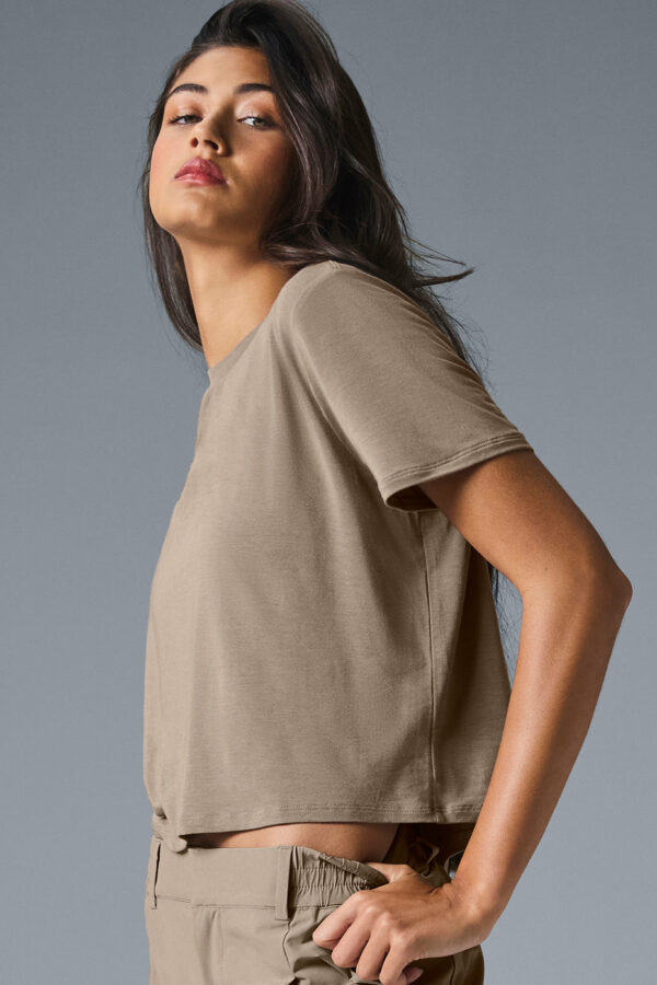 Alo Yoga | Cropped All Day Short Sleeve Top in Gravel Beige