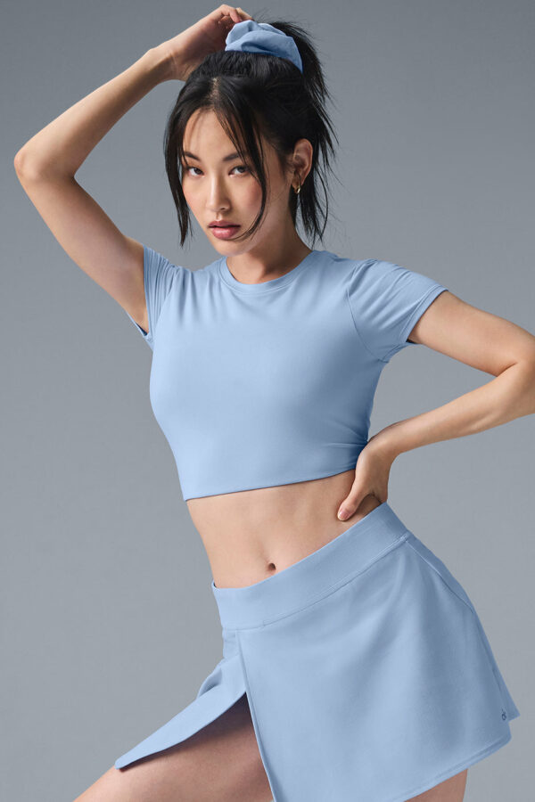 Alo Yoga | Alosoft Cropped Backspin Short Sleeve Top in Seashell Blue