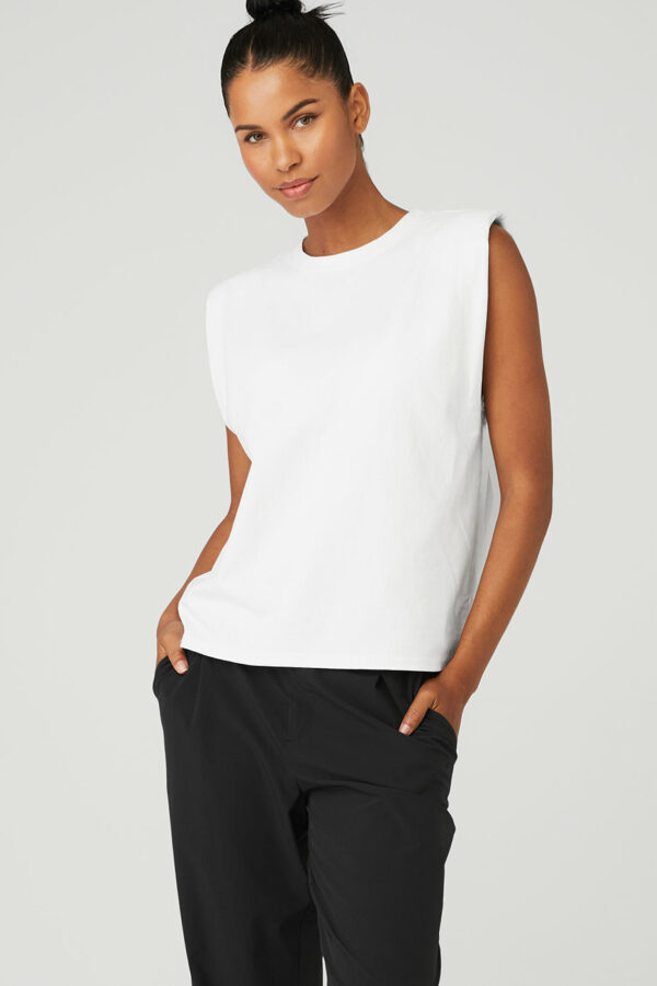 Alo Yoga | Headliner Shoulder Pad Sleeveless T-Shirt in White