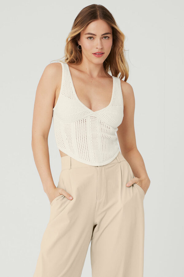 Alo Yoga | Open-Knit Chase The Sun Corset Tank Top in Ivory White