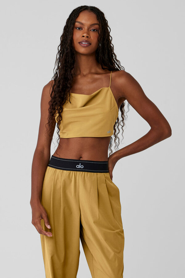 Alo Yoga | Cropped Megastar Tank Top in Golden Olive Branch Yellow