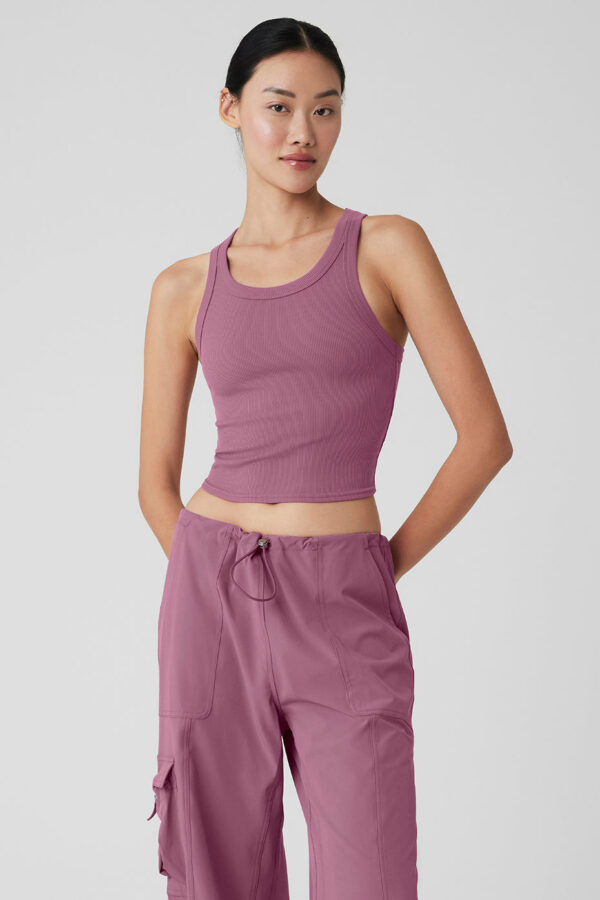 Alo Yoga | Goddess Ribbed Go-To Tank Top in Soft Mulberry Purple