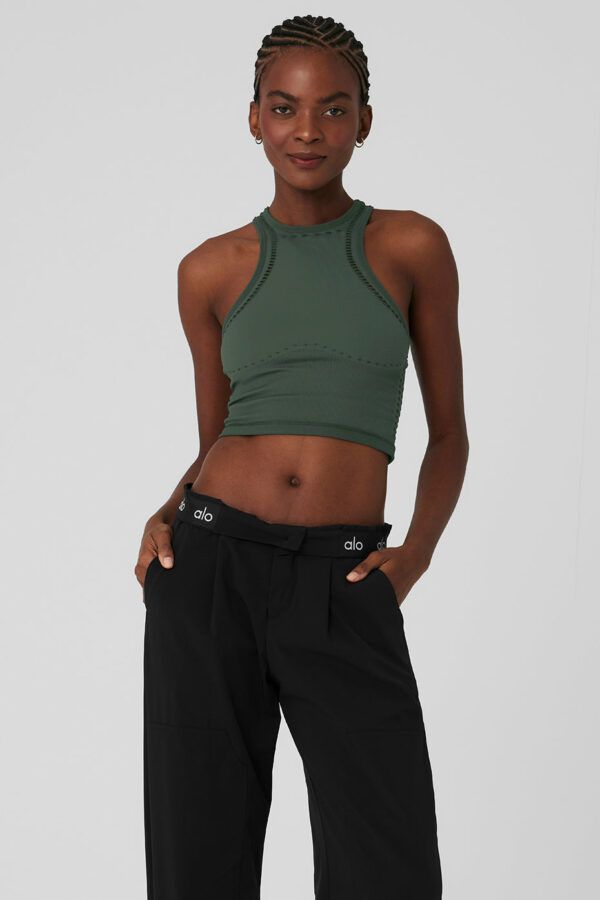 Alo Yoga | Seamless Open Air Racerback Tank Top in Dark Cactus Green