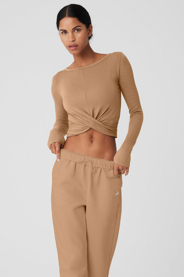 Alo Yoga | Cover Long Sleeve Top in Toasted Almond Beige