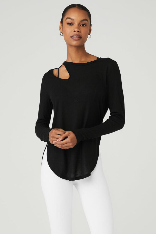 Alo Yoga | Ribbed Peak Long Sleeve Top in Black