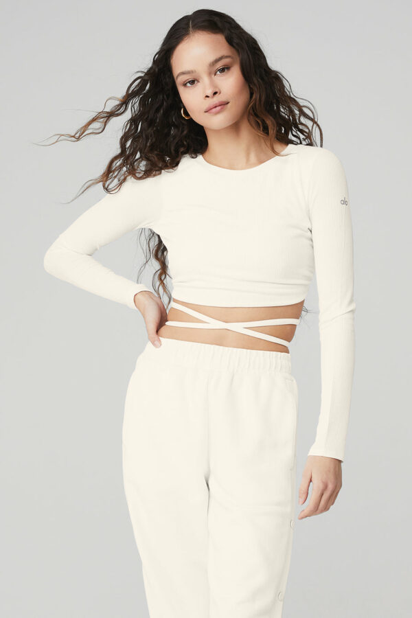 Alo Yoga | Ribbed Manifest Long Sleeve Top in Ivory White